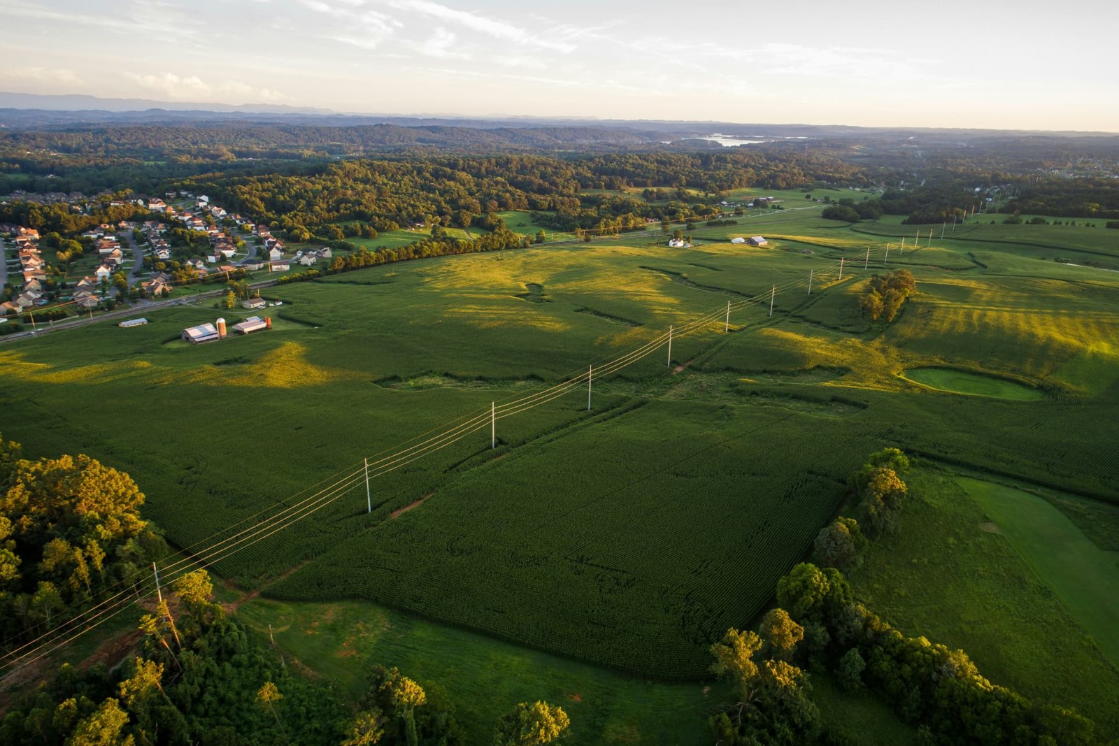 Aerial view of neighborhoods and farmland around Spring Hill
